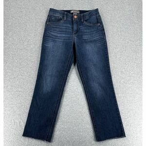 Democracy Jeans Women's 4 Dark Blue "Ab" Tech. Straight Raw Hem Stretch Ankle